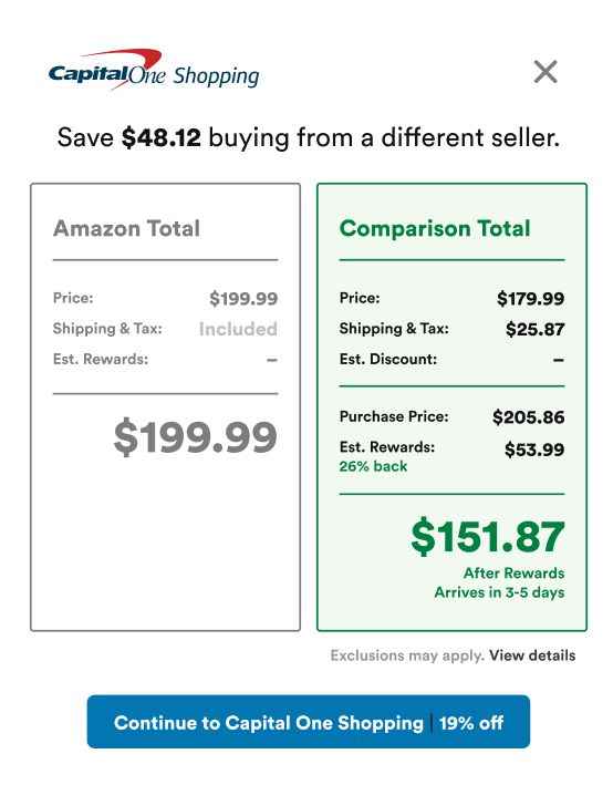 Capital One shopping app showing savings amount